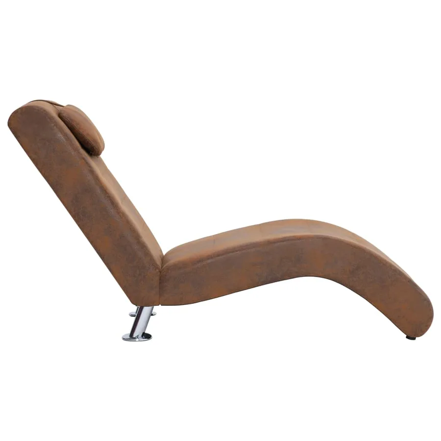 Chaise longue avec oreiller marron Similicuir daim - 4