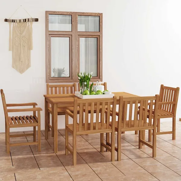 Ensemble de salle à manger de jardin 7 pièces 150 x 90 cm en bois de teck massif