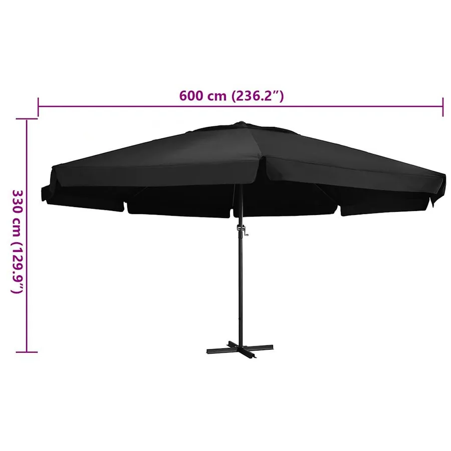 Parasol de jardin avec mât en aluminium 600 cm noir - 6