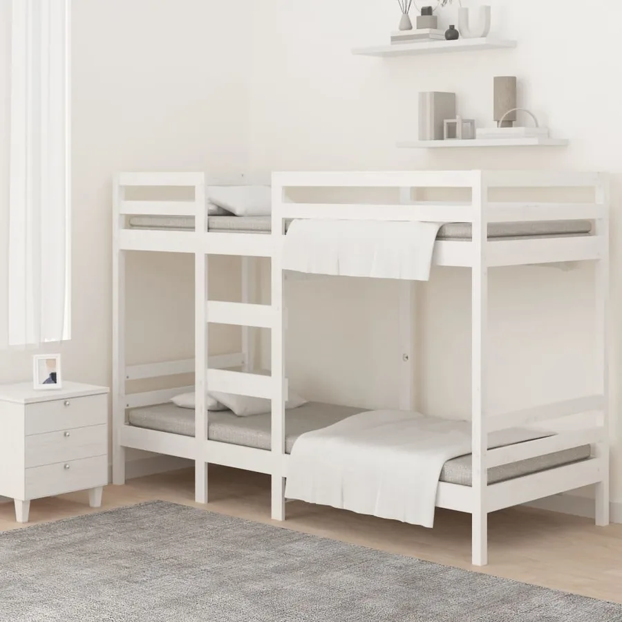 Lit superposé sans matelas blanc 80x200 cm bois de pin massif - 3