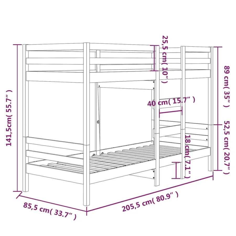 Lit superposé sans matelas blanc 80x200 cm bois de pin massif - 8