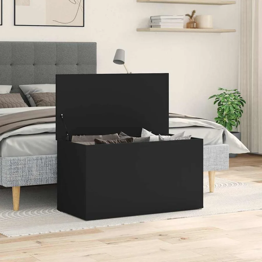 Coffre de rangement Noir 84x42x46 cm Bois d'ingénierie - 3