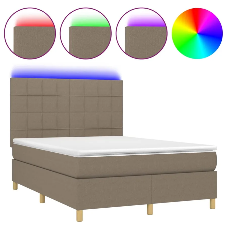 Sommier à lattes de lit et matelas et LED Taupe 140x200cm Tissu - 2