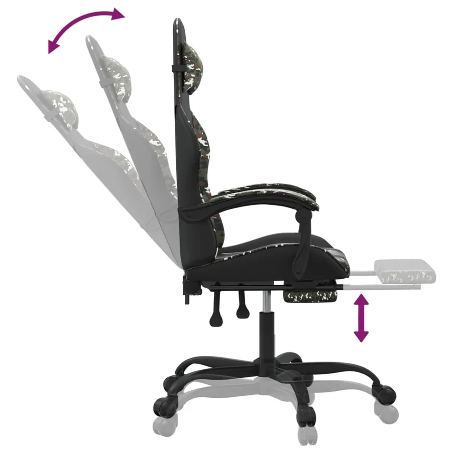 Chaise de jeu avec repose-pied Noir et camouflage Similicuir - 7