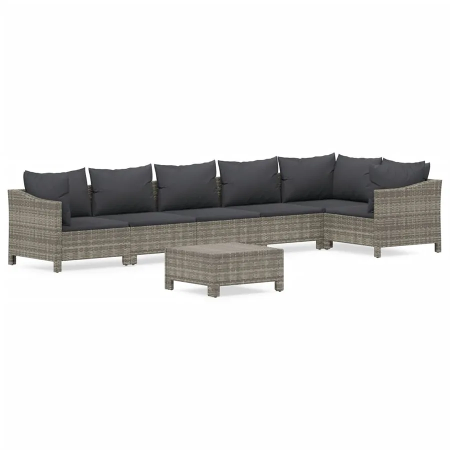 Salon de jardin 7 pcs avec coussins Gris Résine tressée - 2