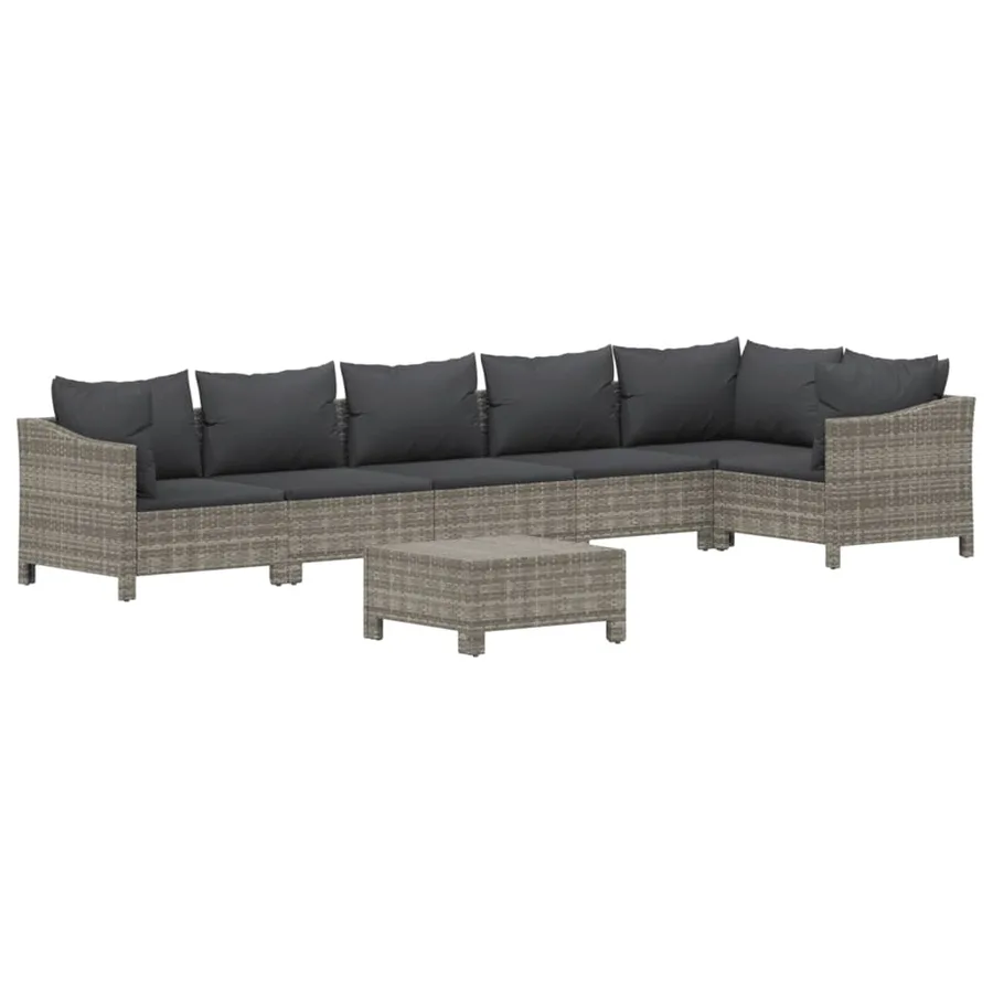 Salon de jardin 7 pcs avec coussins Gris Résine tressée - 3