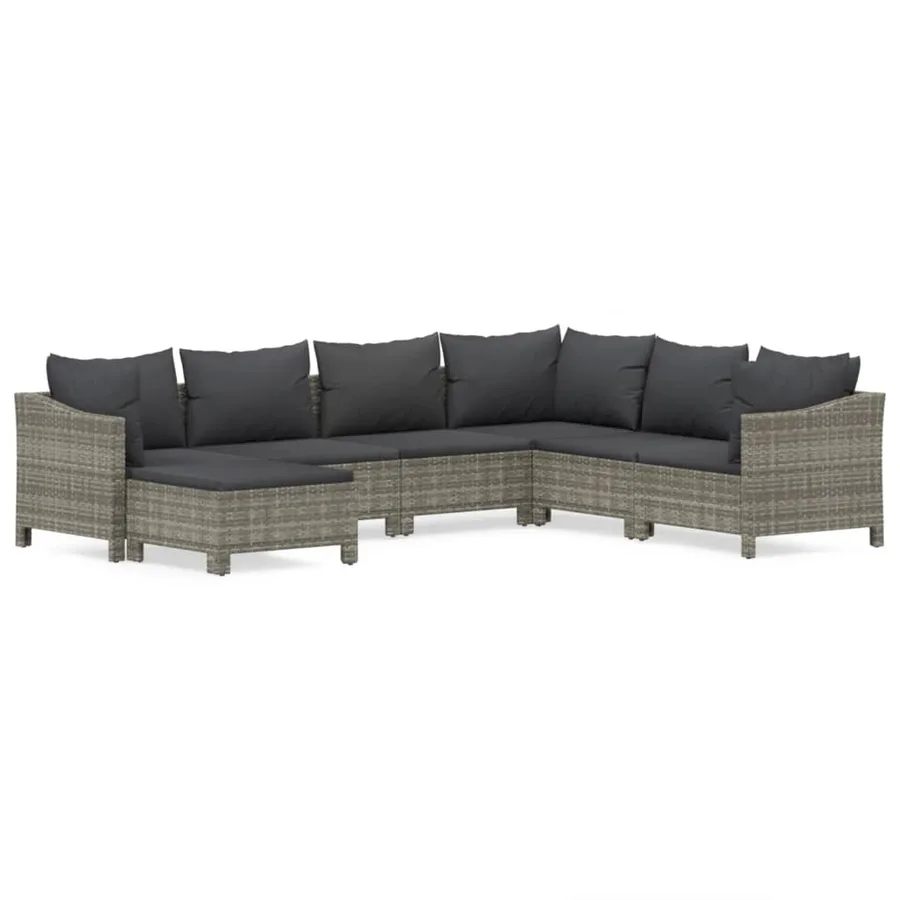 Salon de jardin 7 pcs avec coussins Gris Résine tressée - 2