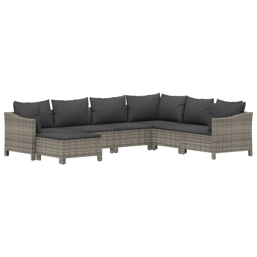 Salon de jardin 7 pcs avec coussins Gris Résine tressée - 3