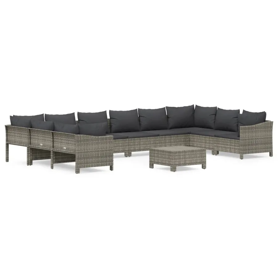 Salon de jardin 11 pcs avec coussins Gris Résine tressée - 2
