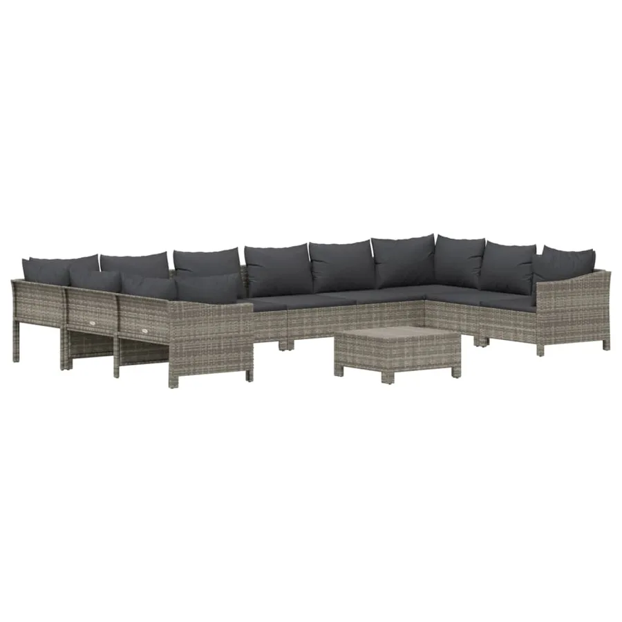 Salon de jardin 11 pcs avec coussins Gris Résine tressée - 3