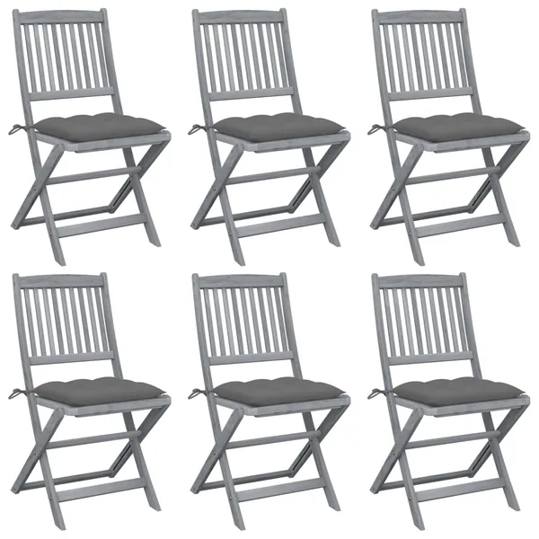 Chaises pliables d'extérieur lot de 6 et coussins Bois d'acacia