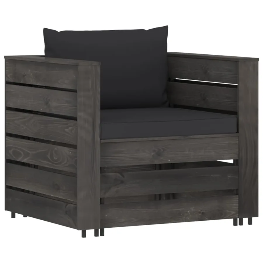 Salon de jardin 2 pcs avec coussins Bois imprégné de gris - 2