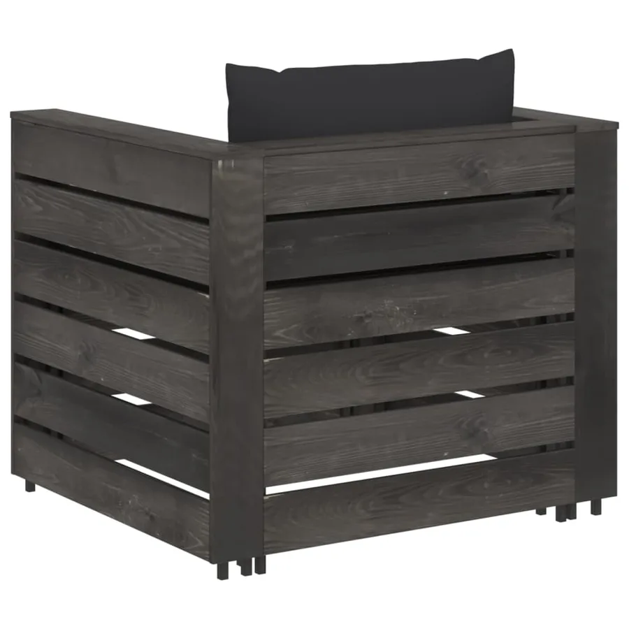 Salon de jardin 2 pcs avec coussins Bois imprégné de gris - 3