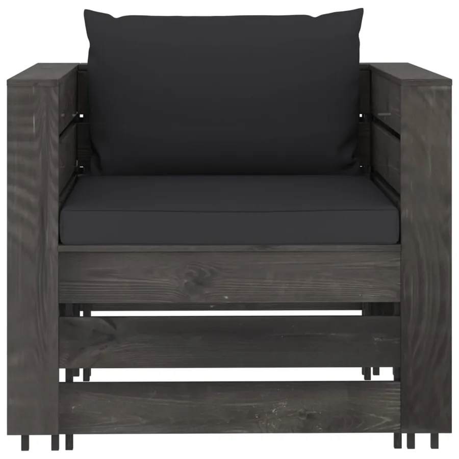 Salon de jardin 2 pcs avec coussins Bois imprégné de gris - 4