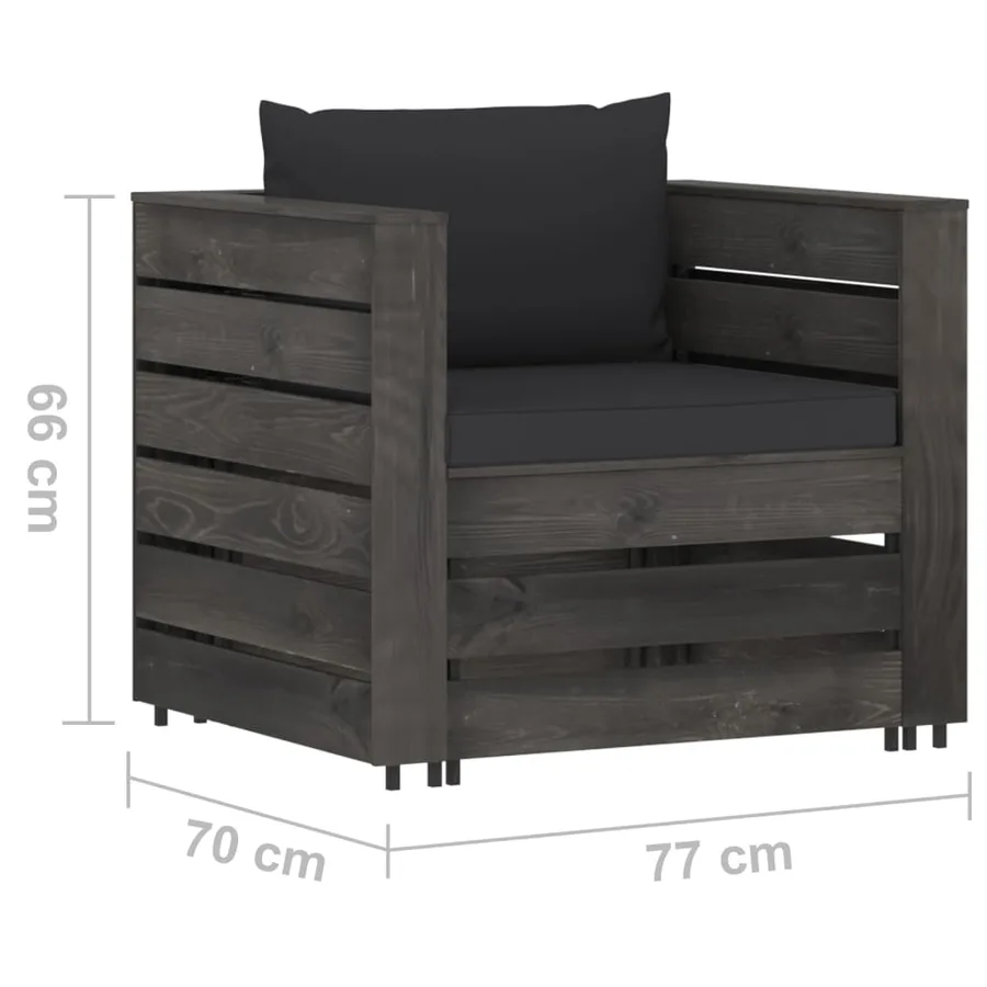 Salon de jardin 2 pcs avec coussins Bois imprégné de gris - 7