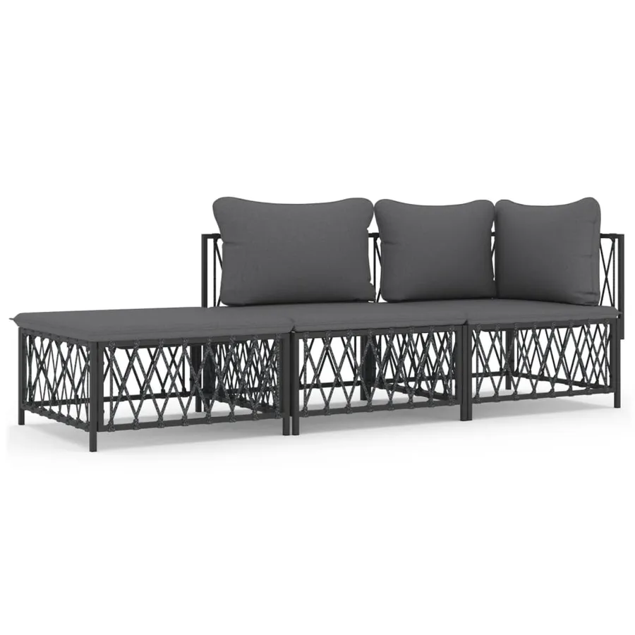 Salon de jardin avec coussins 3 pcs anthracite acier - 2