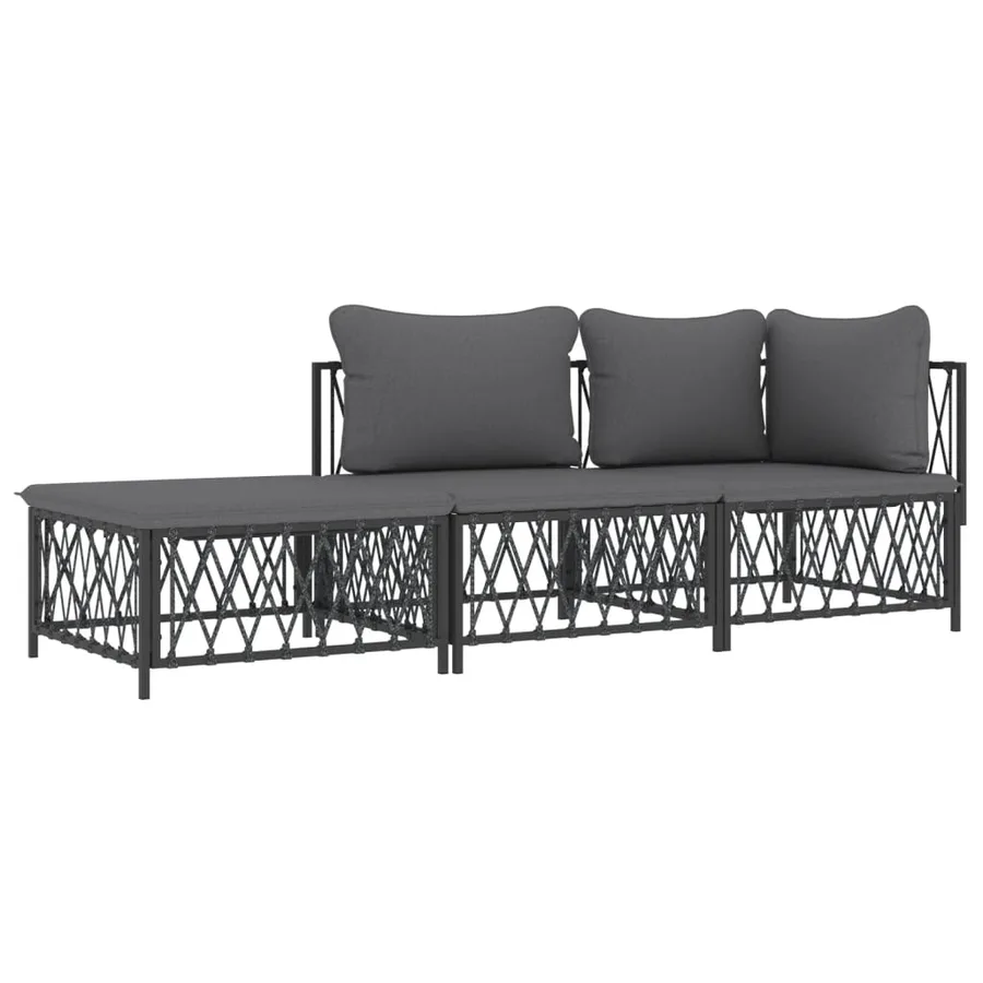 Salon de jardin avec coussins 3 pcs anthracite acier - 3