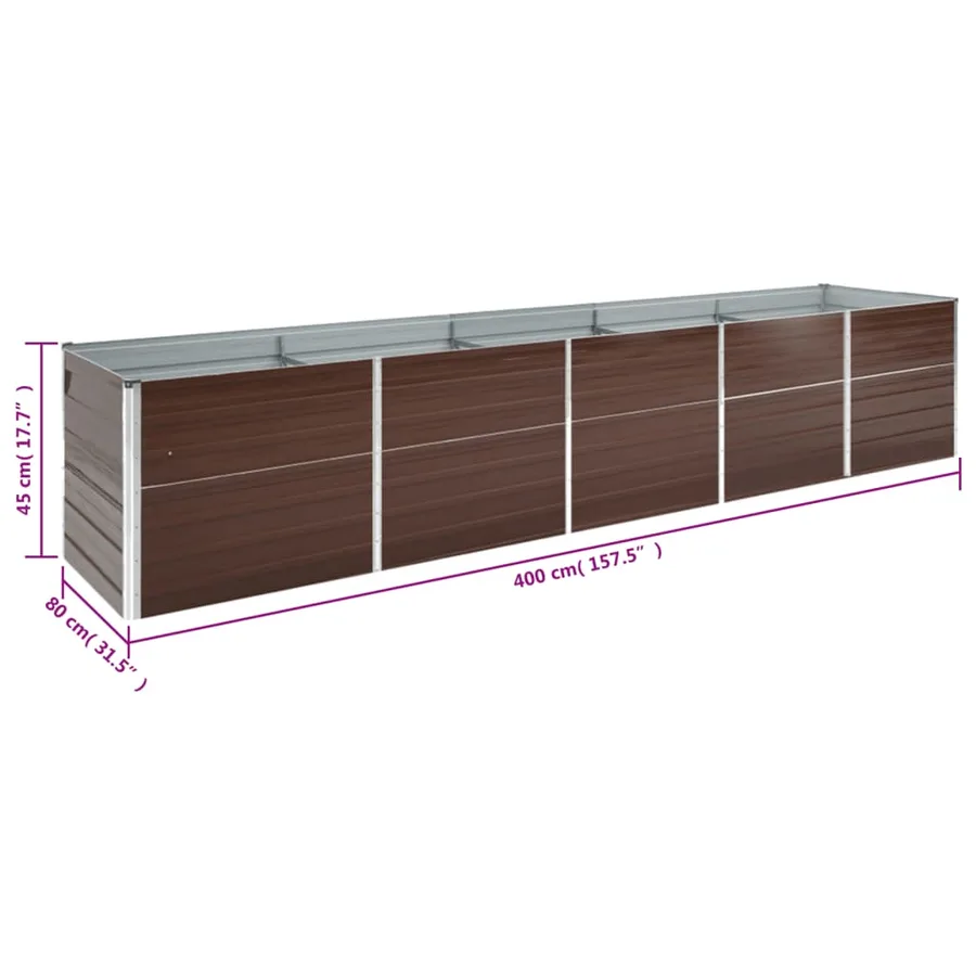 Lit surélevé de jardin Acier galvanisé 400x80x45 cm Marron - 6