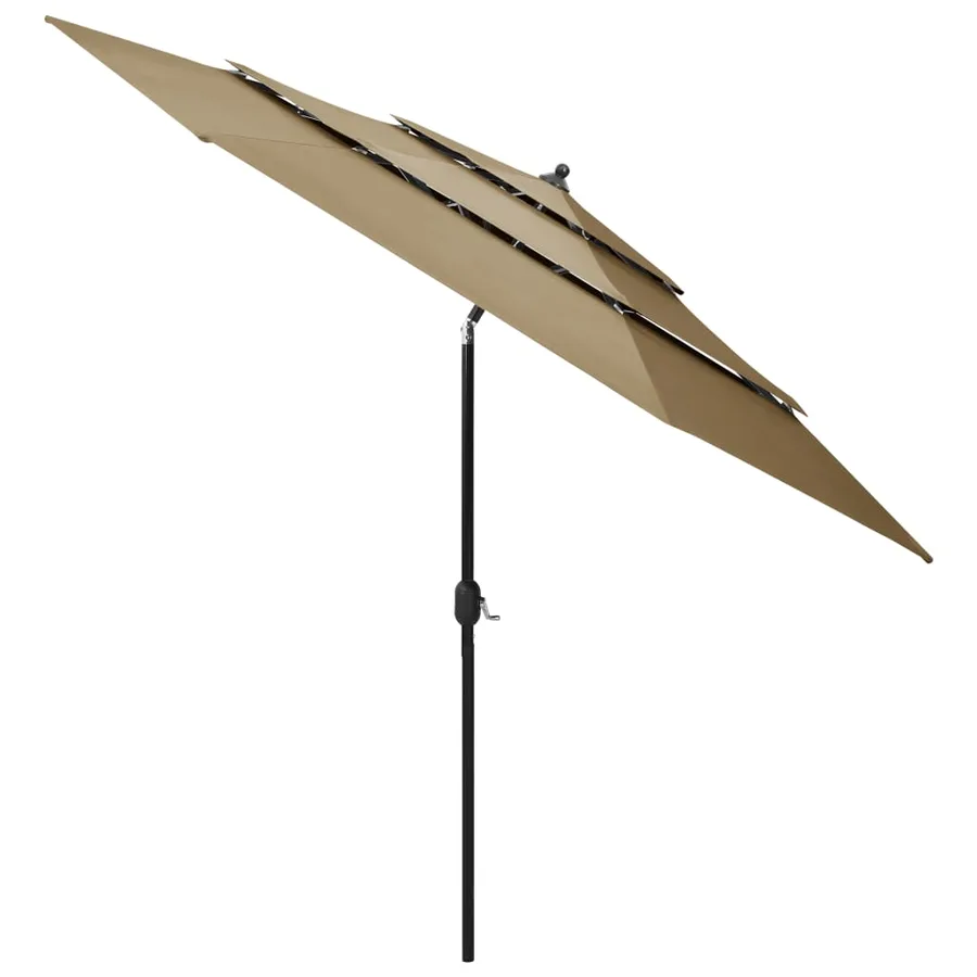 Parasol de jardin à 3 niveaux avec mât en aluminium taupe 3 m - 2