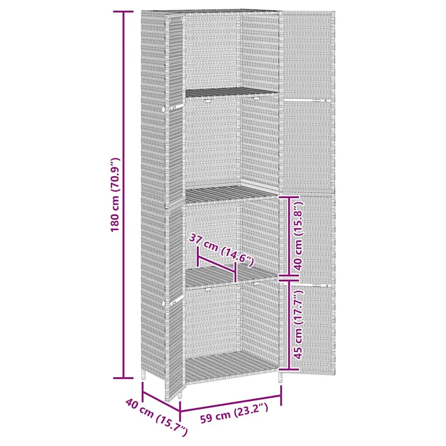 Armoire de rangement jardin Gris 59x40x180 cm Résine tressée - 11