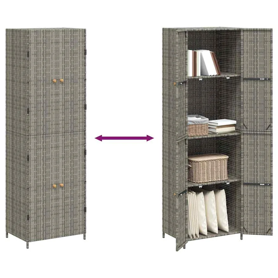 Armoire de rangement jardin Gris 59x40x180 cm Résine tressée - 9