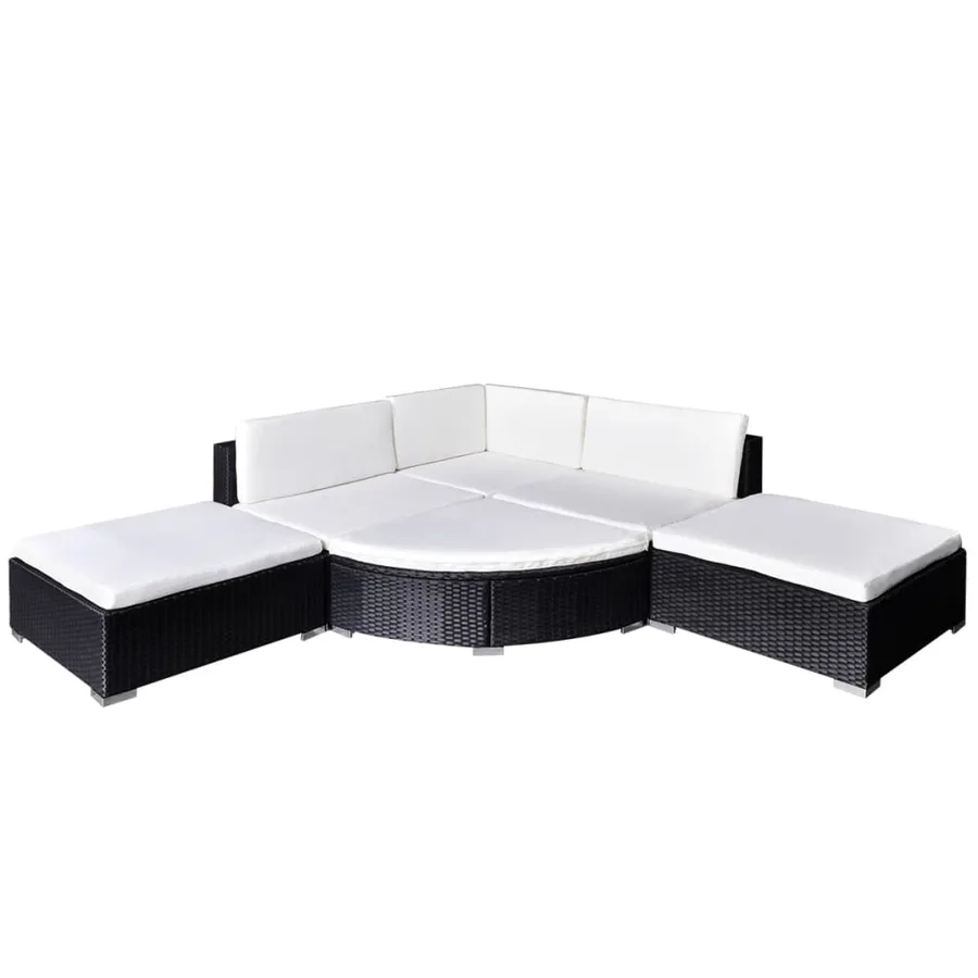Salon de jardin 6 pcs avec coussins résine tressée noir - 2