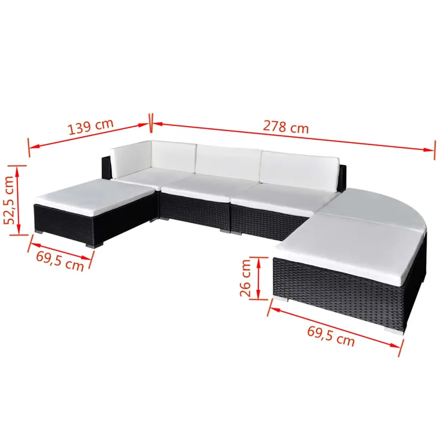 Salon de jardin 6 pcs avec coussins résine tressée noir - 4