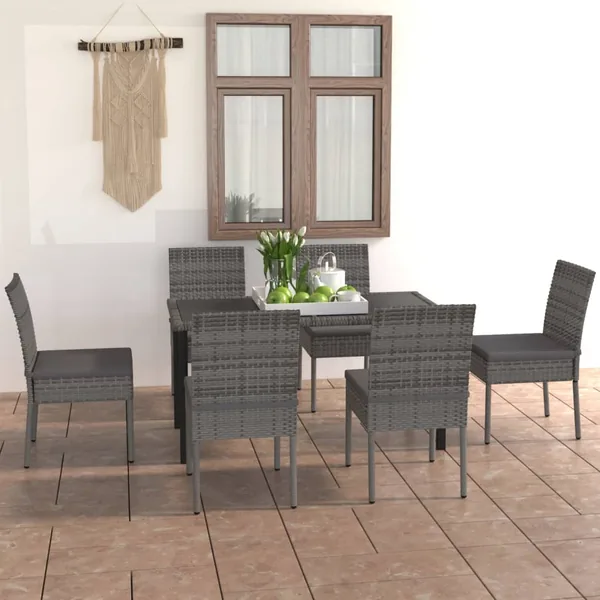 Ensemble à manger de jardin 7 pcs Résine tressée Gris