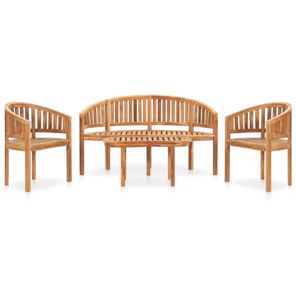 Salon de jardin 4 pcs en forme de banane Bois de teck solide