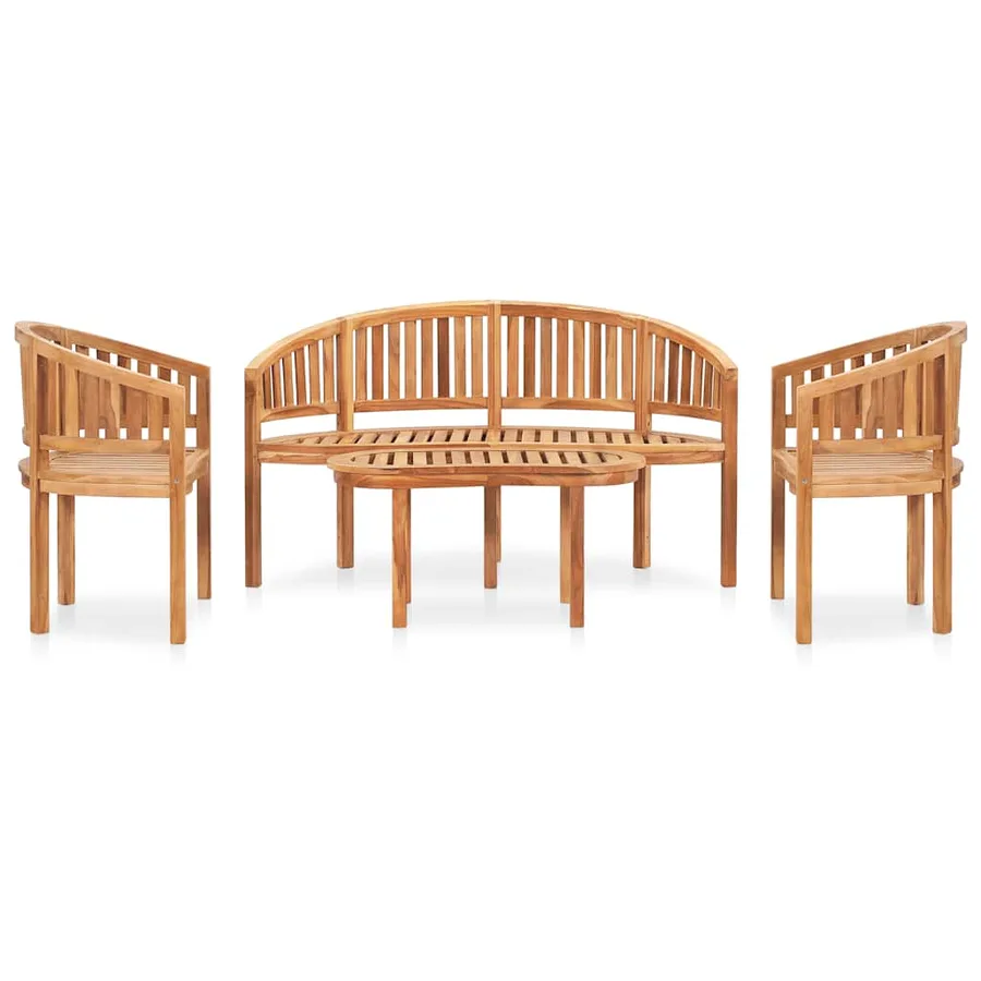 Salon de jardin 4 pcs en forme de banane Bois de teck solide - 2