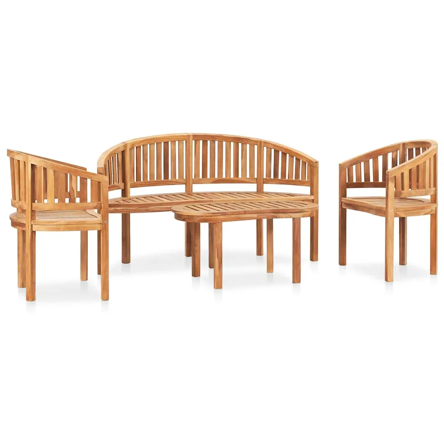 Salon de jardin 4 pcs en forme de banane Bois de teck solide - 3