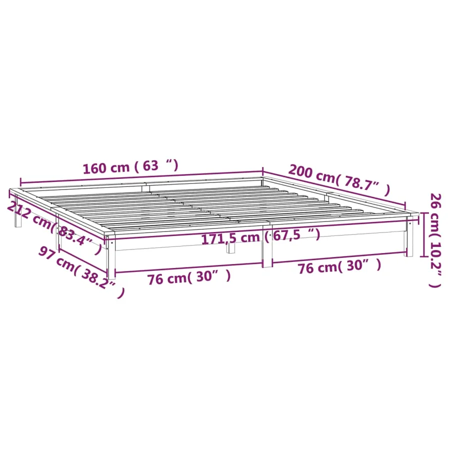 Cadre de lit à LED sans matelas noir 160x200 cm bois massif - 13