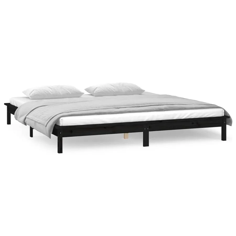 Cadre de lit à LED sans matelas noir 160x200 cm bois massif - 4