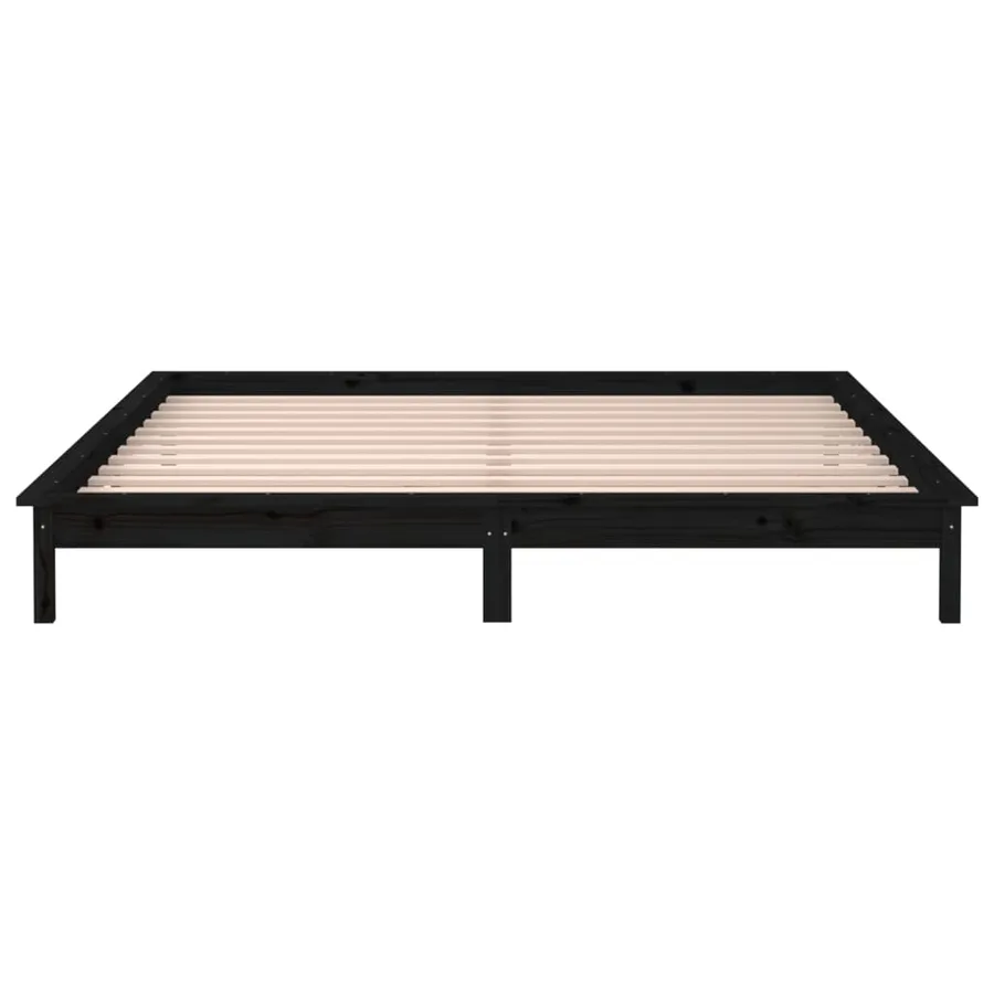 Cadre de lit à LED sans matelas noir 160x200 cm bois massif - 7