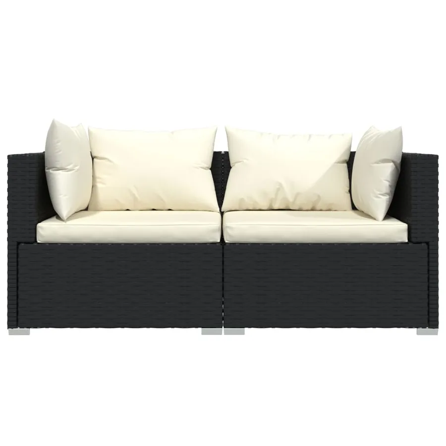 Salon de jardin 3 pcs avec coussins Noir Résine tressée - 4