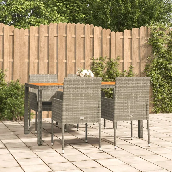 Ensemble à manger de jardin 5 pcs coussins gris résine tressée