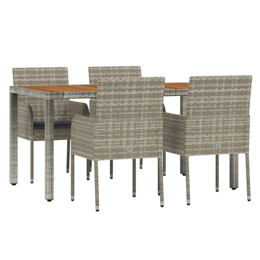 Ensemble à manger de jardin 5 pcs coussins gris résine tressée - 3