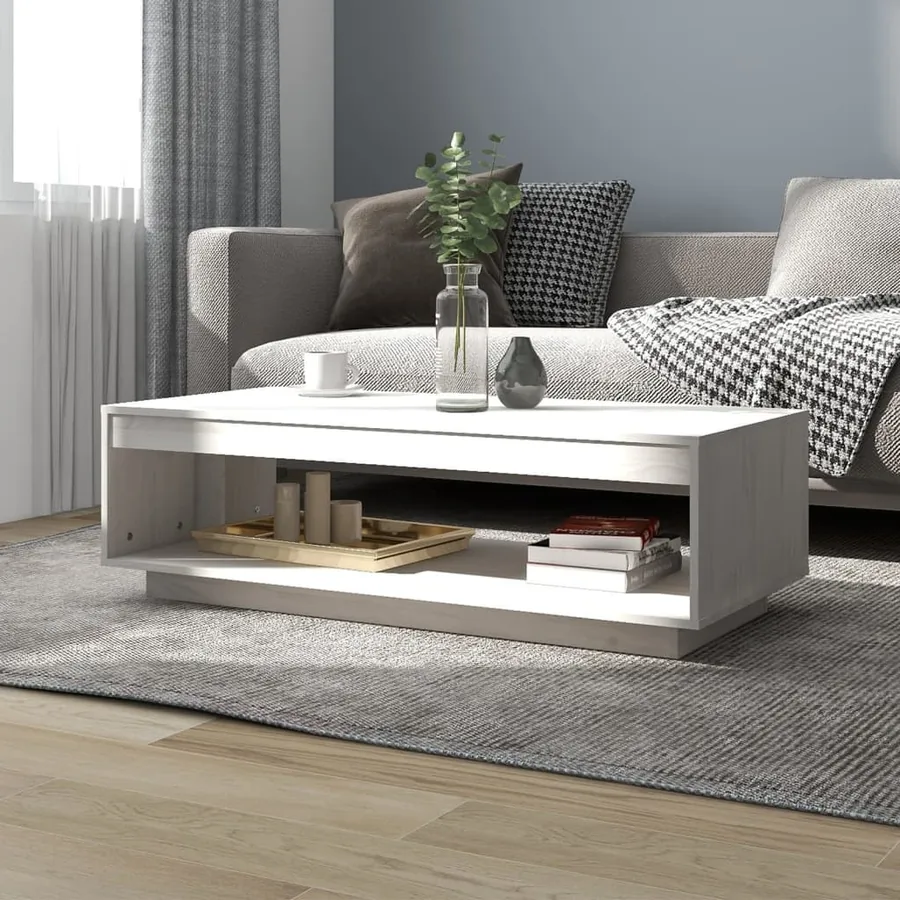 Table basse blanc 110x50x33,5 cm bois de pin massif