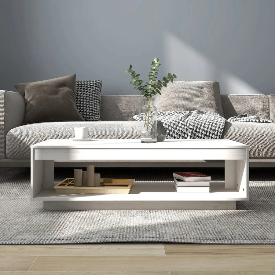 Table basse blanc 110x50x33,5 cm bois de pin massif - 3