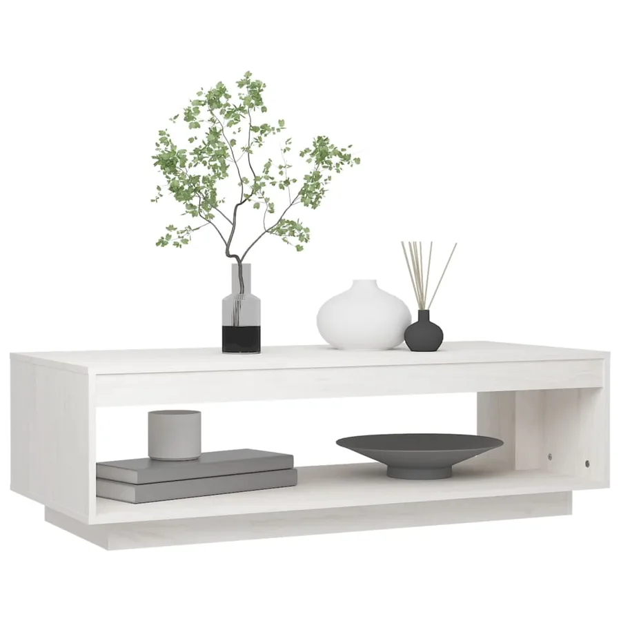 Table basse blanc 110x50x33,5 cm bois de pin massif - 4