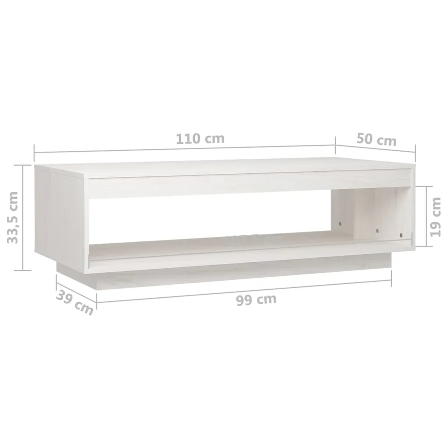 Table basse blanc 110x50x33,5 cm bois de pin massif - 8