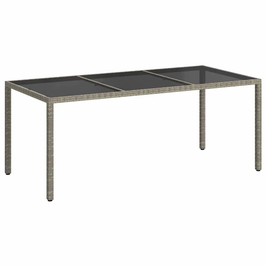 Table de jardin Gris 190x90x75 cm Verre trempé/résine tressée - 2