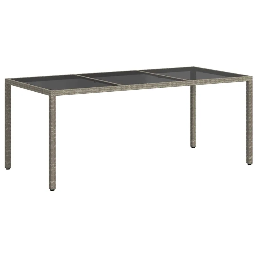 Table de jardin Gris 190x90x75 cm Verre trempé/résine tressée - 5