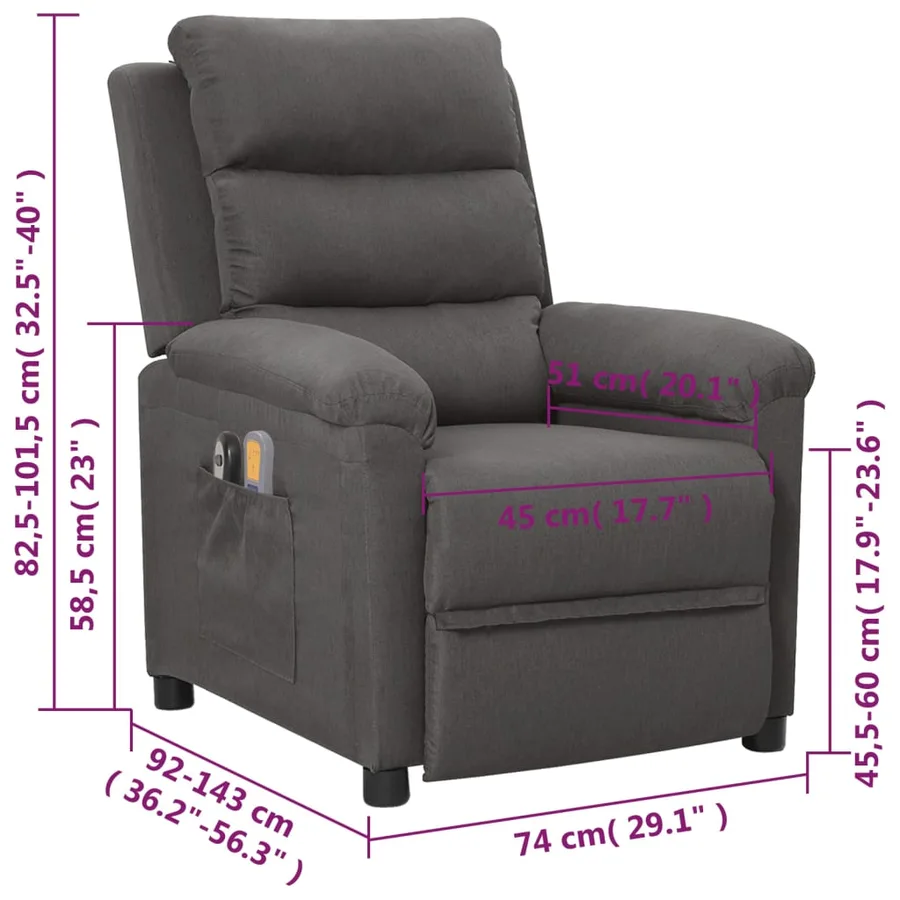 Fauteuil électrique de massage Gris foncé Tissu - 14