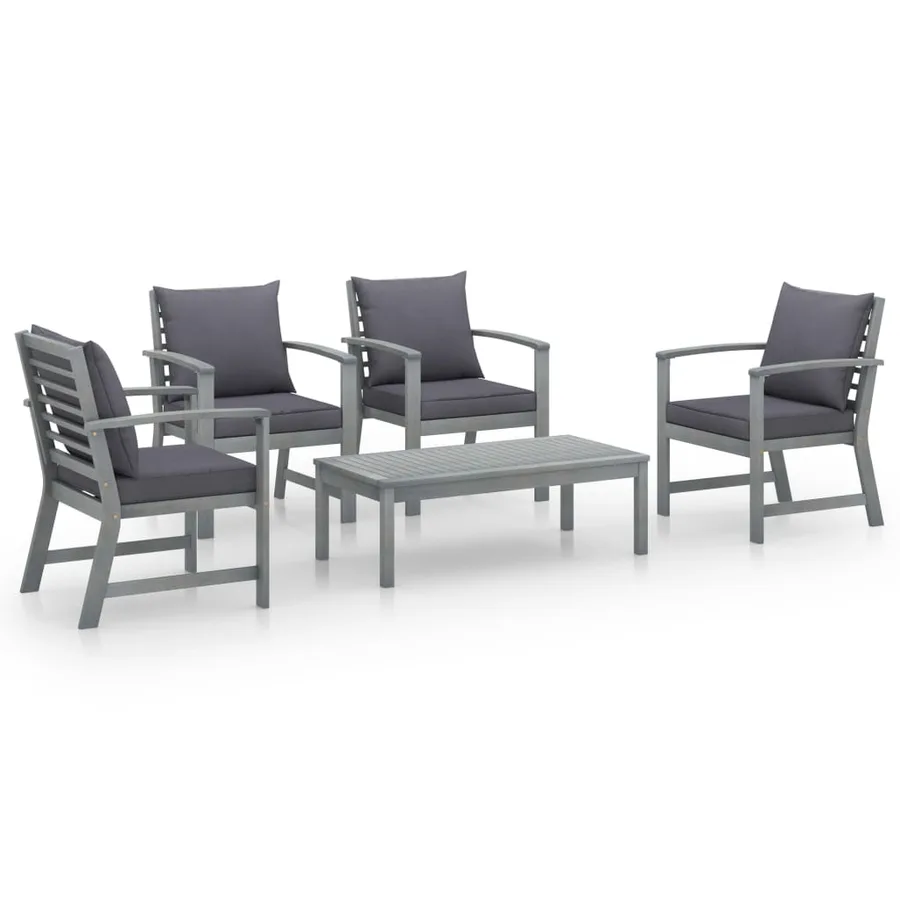 Salon de jardin 5 pcs avec coussin Bois d'acacia solide Gris - 2