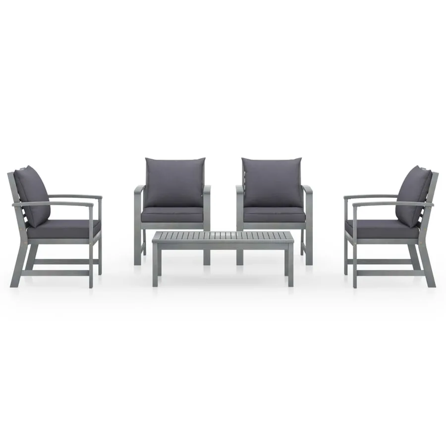 Salon de jardin 5 pcs avec coussin Bois d'acacia solide Gris - 3