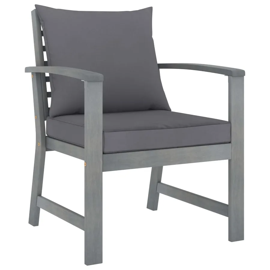 Salon de jardin 5 pcs avec coussin Bois d'acacia solide Gris - 4