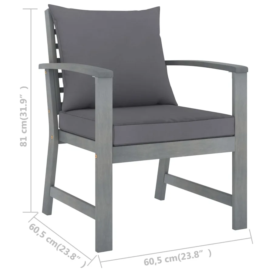 Salon de jardin 5 pcs avec coussin Bois d'acacia solide Gris - 8