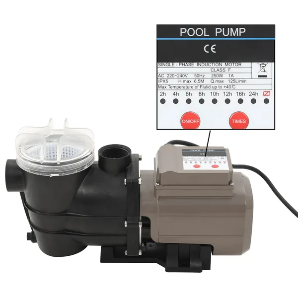 Pompe de piscine avec minuterie Noir 0,25 CH  8000 l / h
