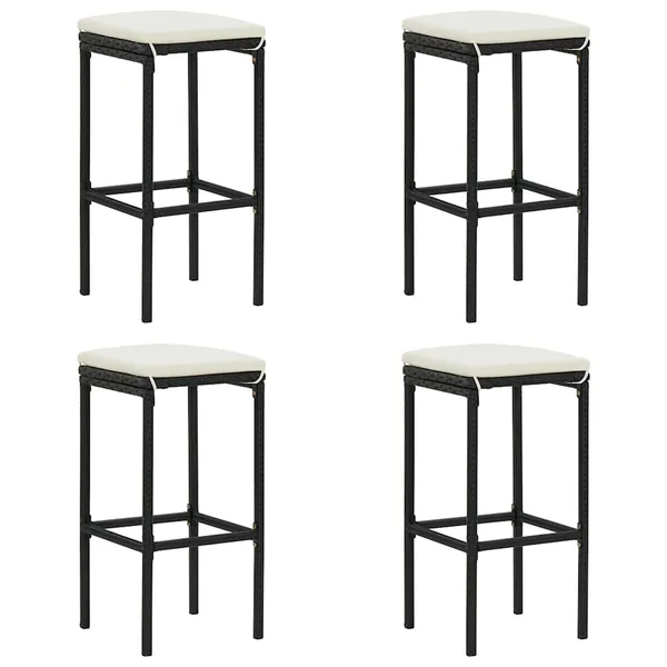 Tabourets de bar avec coussins lot de 4 noir résine tressée